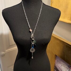 Lia Sophia Silver-Tone Multi Charm Necklace with Blue Accents